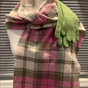 NWT   Cashmere scarf and gloves . Beautiful pink and green colors .